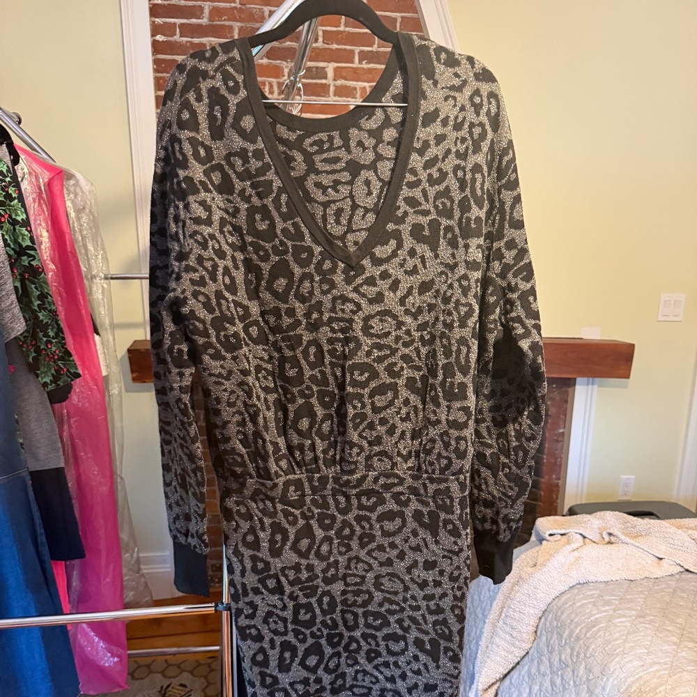 Zara Leopard Print Sweater Dress V-Neck